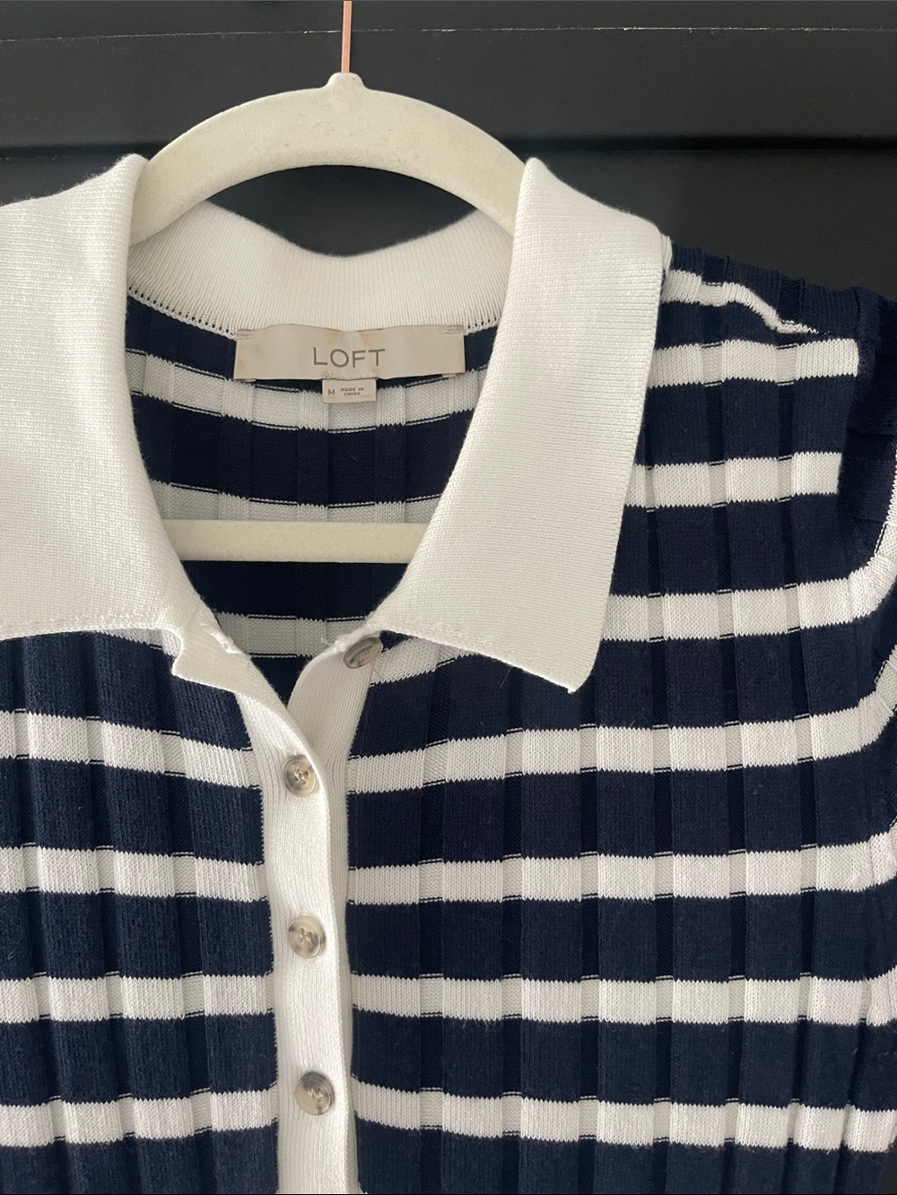 LOFT Navy & White Striped Polo Midi Dress - Picture 2 of 2